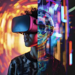 A person wearing a virtual reality headset